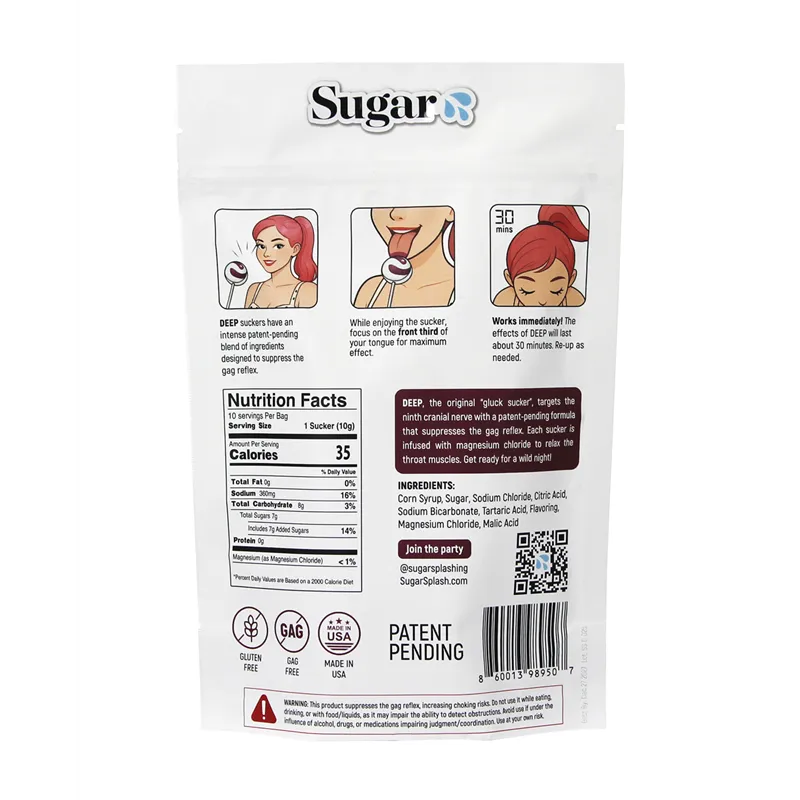 Sugar Splash Deep Gag-Suppressing Suckers with Magnesium Chloride, Purple Razz, Pack of 10