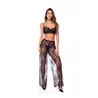 Three-Piece Lace Bra, Wide-Leg Pants and Thong Set