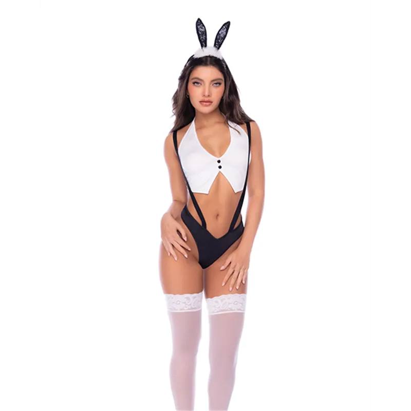 Bunny Costume Set with Halter Top, Suspender Panty and Ear Headband