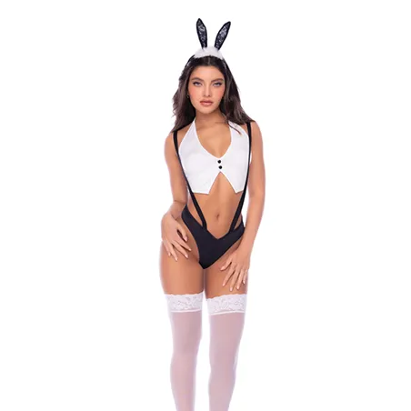 Bunny Costume Set with Halter Top, Suspender Panty and Ear Headband