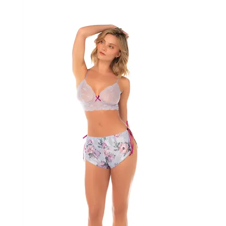 Lace Bralette and Satin Floral Shorts Set