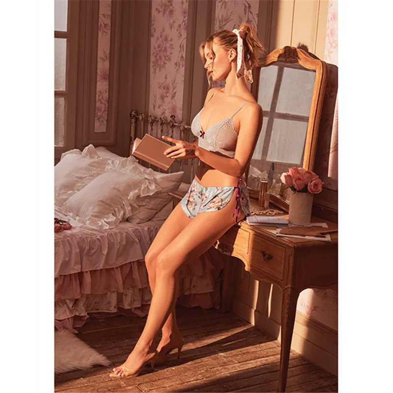Lace Bralette and Satin Floral Shorts Set