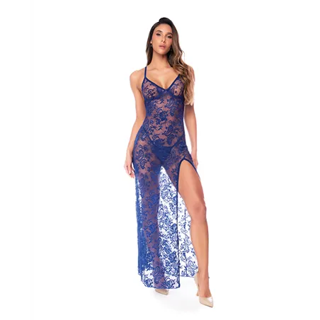 Sheer Lace Maxi Dress with Plunging Neckline and Open Back