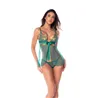 Sheer Mesh Babydoll with Floral Embroidery and Front Tie