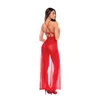 Dotted Lace and Mesh Maxi Dress with High Side Slit and Thong