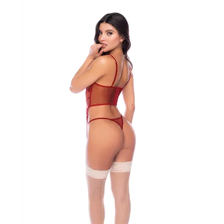 Embroidered Lace Bustier with Garter Straps and Thong Set