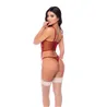 Embroidered Lace Bustier with Garter Straps and Thong Set