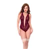 Plunging Lace and Mesh Teddy with Open Back and Lace-Up Detail
