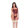 Lace and Mesh Corset Top Set with Garter Straps and Thong