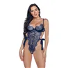 Floral Embroidered Scalloped Lace Teddy with Side Ties