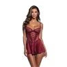 Lace and Satin Babydoll with Crisscross Ribbon Detail
