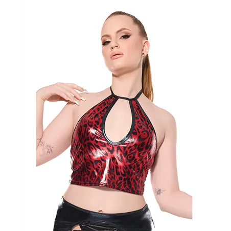 Metallic Wet Look Keyhole Halter Top