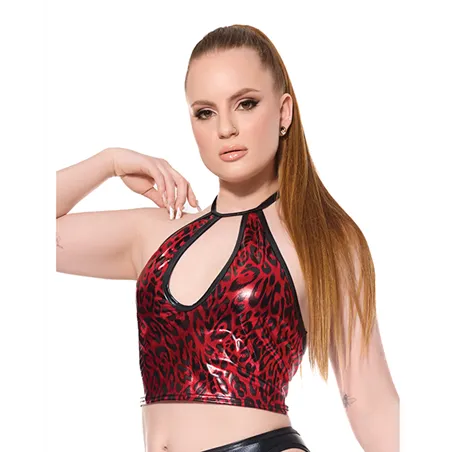 Metallic Wet Look Keyhole Halter Top
