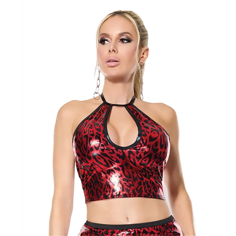 Metallic Wet Look Keyhole Halter Top