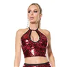 Metallic Wet Look Keyhole Halter Top