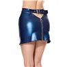 Wet Look Mini Skirt with Belt Waist and Cut-Out Back