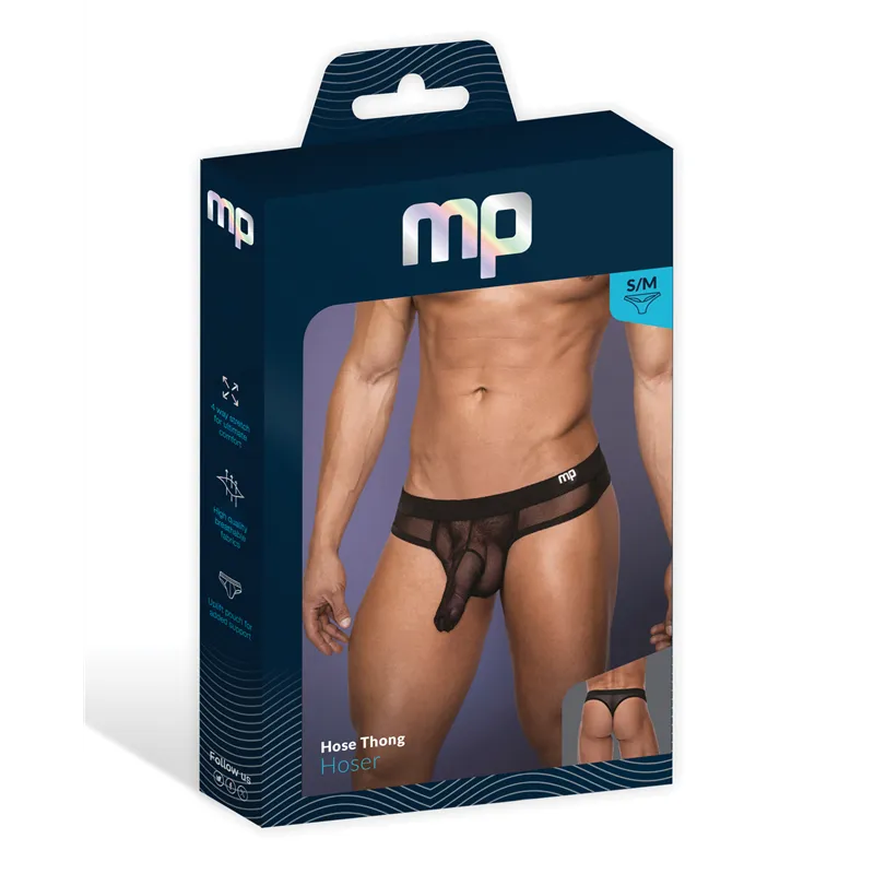 Stretch Mesh Thong with Shaft Pouch