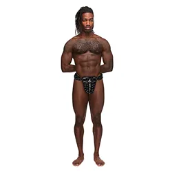 PU Leather Thong with Cage Pouch and Adjustable Buckle