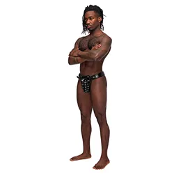 PU Leather Thong with Cage Pouch and Adjustable Buckle