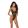 Mesh and Stretch Faux Leather Teddy with Garters