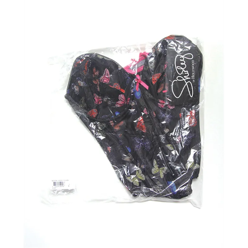 Black Mesh Butterfly Print Bustier with G-String