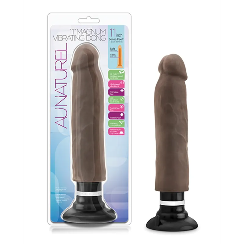 Magnum Vibrating Dong with Dual Density Sensa Feel 11 Inch in Chocolate