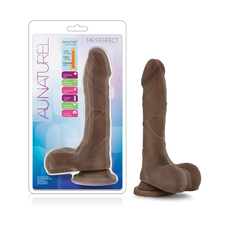 Realistic Dildo with Dual Density and Flexible Spine in Chocolate