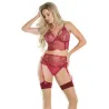 Lace Bra and Garter Set with Cutaway Cups and Thong