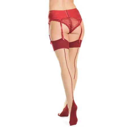 Cuban Heel Sheer Thigh High Stockings with Back Seam