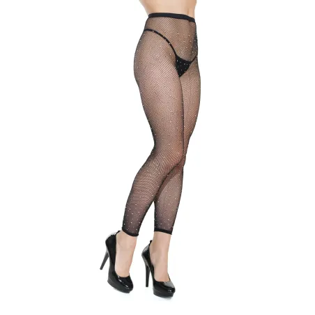 Footless Fishnet Pantyhose with Rhinestone Embellishments