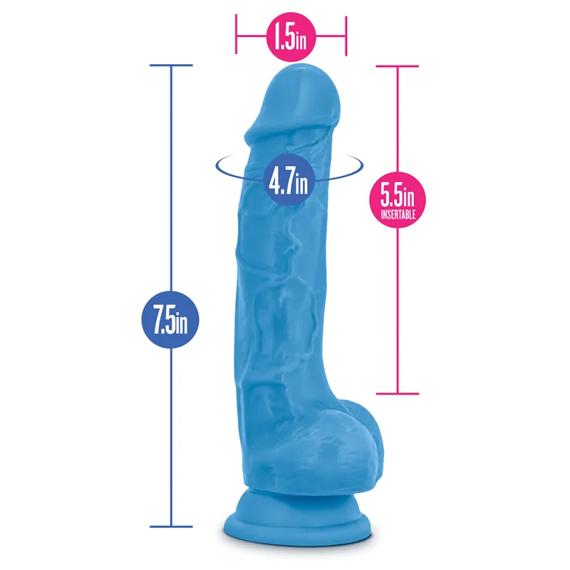 Neo Dual Density Realistic Dildo with Balls 7.5 Inch Neon Blue