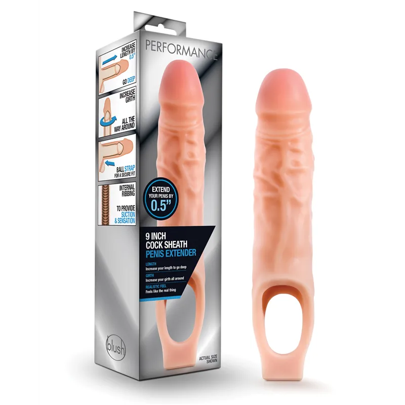 Performance 9 Inch Penis Extender Sheath with Ball Strap