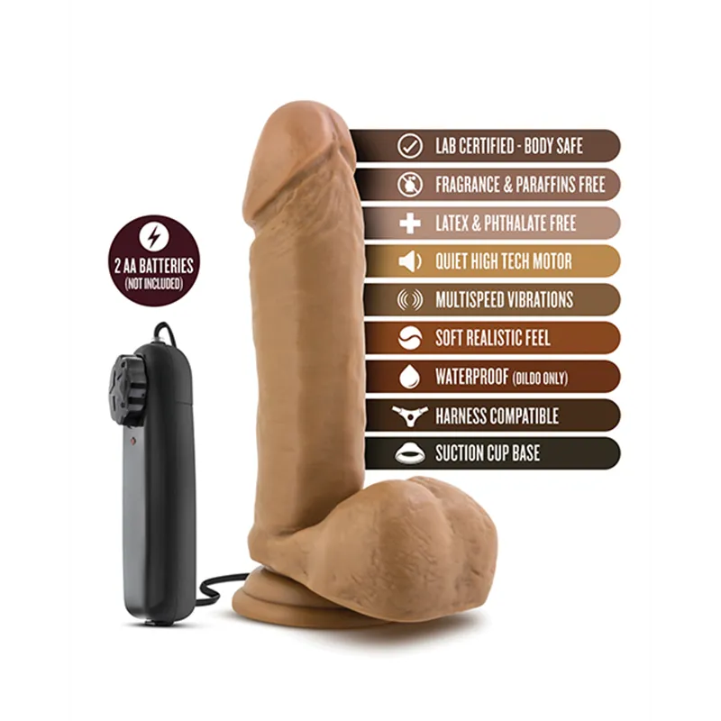 Realistic Vibrating Dildo with Remote Control 8 Inch in Mocha
