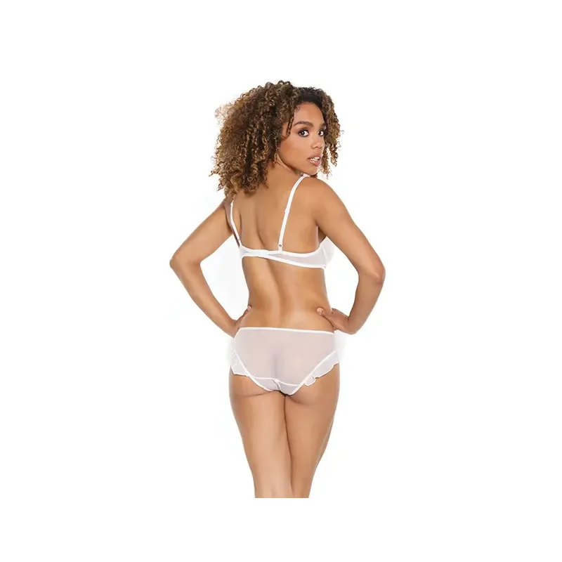 Mesh Ruffled Crotchless Teddy with Lace-Up Front