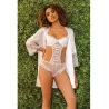 Mesh Ruffled Crotchless Teddy with Lace-Up Front