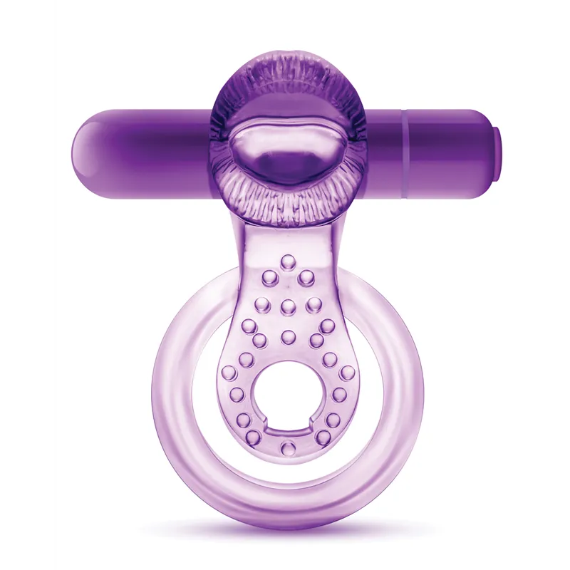 Vibrating Double Strap Cock Ring with Tongue Stimulator