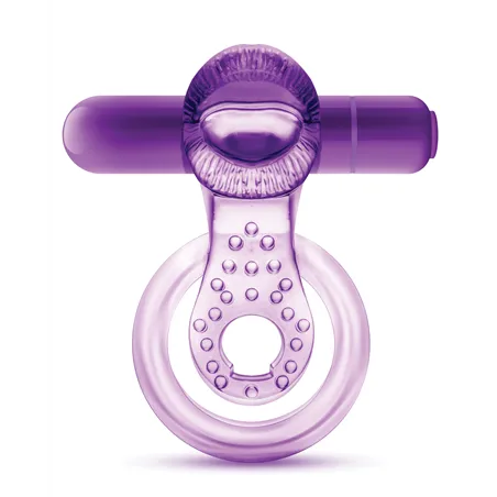 Vibrating Double Strap Cock Ring with Tongue Stimulator