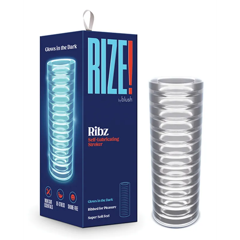 Ribbed Glow in the Dark Stroker with Self-Lubricating TPE