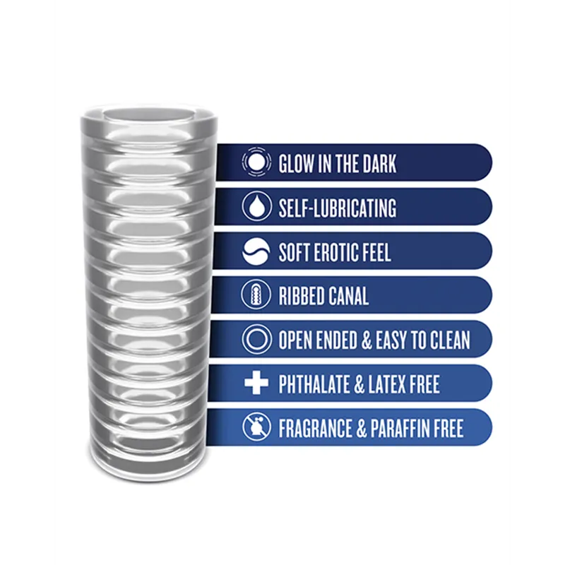 Ribbed Glow in the Dark Stroker with Self-Lubricating TPE