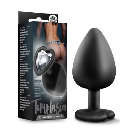 Temptasia Bling Butt Plug with Gem in Black Large
