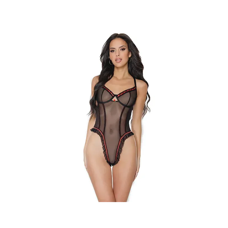 Stretch Mesh Underwire Teddy with Ribbon Detail
