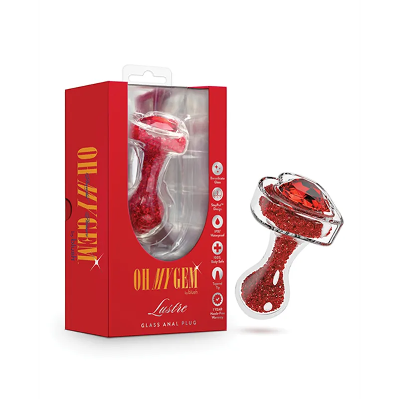 Oh My Gem Lustre Glass Butt Plug with Ruby Heart Base