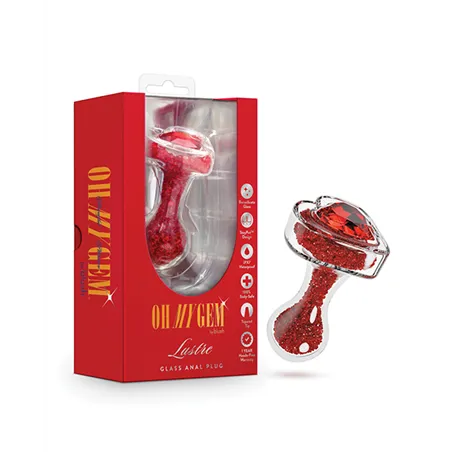 Oh My Gem Lustre Glass Butt Plug with Ruby Heart Base
