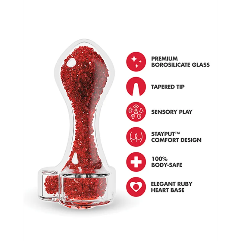 Oh My Gem Lustre Glass Butt Plug with Ruby Heart Base