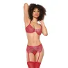 Metallic Stretch Lace Bra with Crotchless Garter Panty
