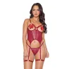 Metallic Scallop Lace and Mesh Bustier with Thong
