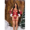Metallic Scallop Lace and Mesh Bustier with Thong