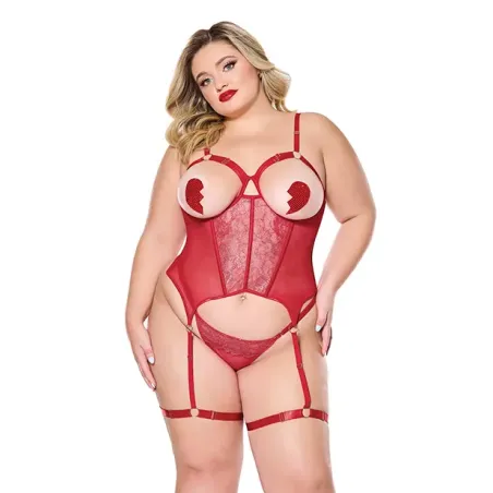 Metallic Scallop Lace and Mesh Bustier with Thong