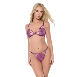 Metallic Scallop Stretch Lace Bra with G-String Set