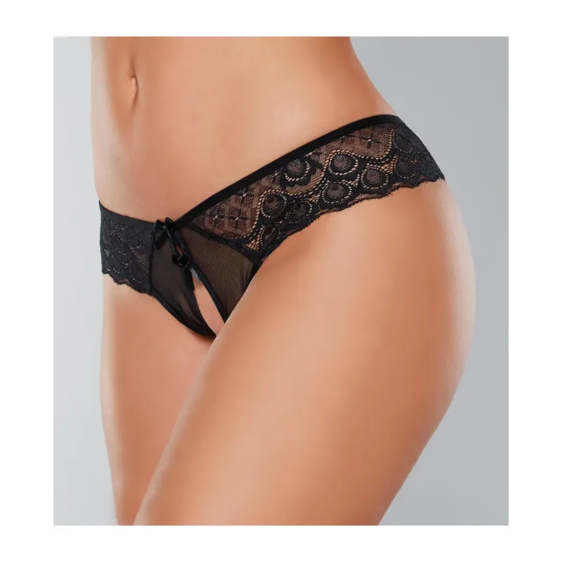 Adore Foreplay Lace & Mesh Front Open Panty